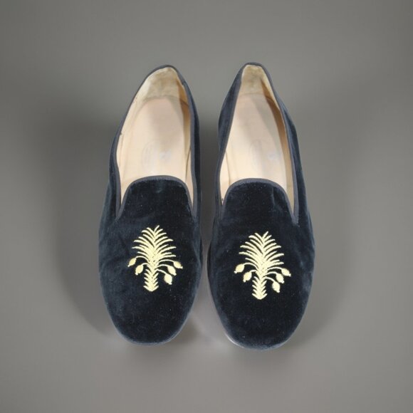 Stubbs & Wootton Palm Beach Velvet Graphic Print Palm Tree Loafers Sz 10 Women’s - Picture 1 of 10
